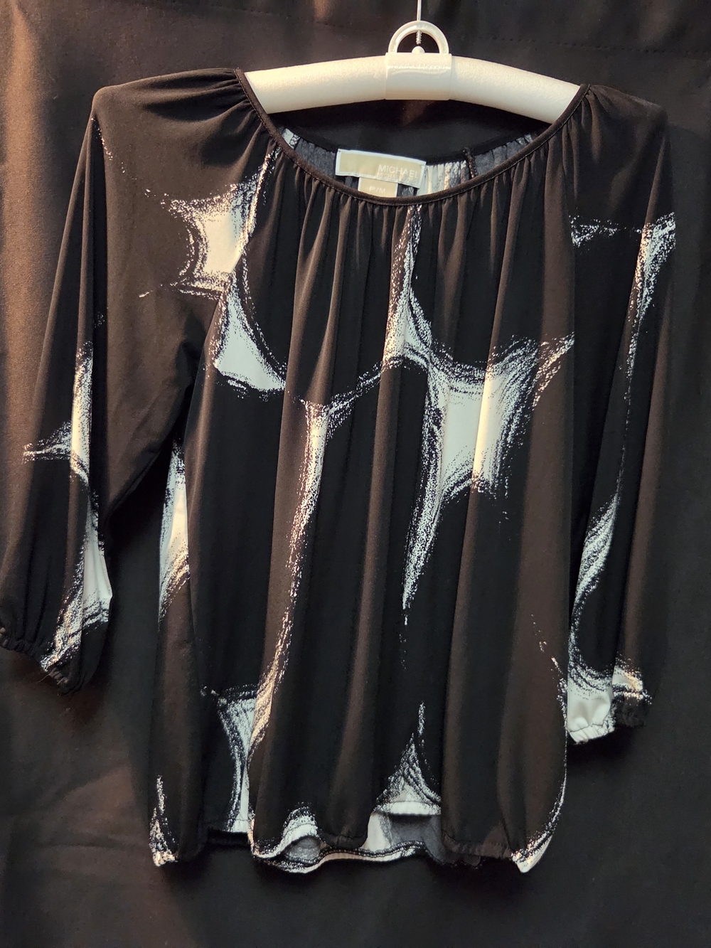 MICHAEL Michael Kors Black Blouse with White Abstract Brushprint